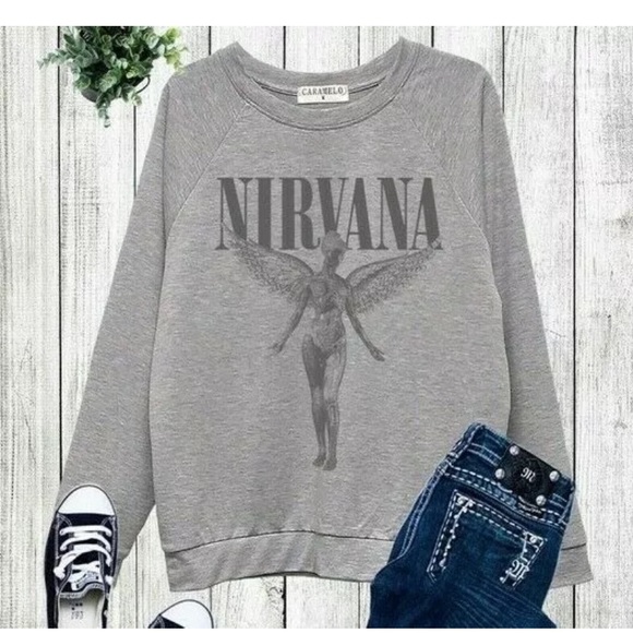 Tops - SOLD OUT Heather Gray Nirvana Utero Graphic Band Sweatshirt